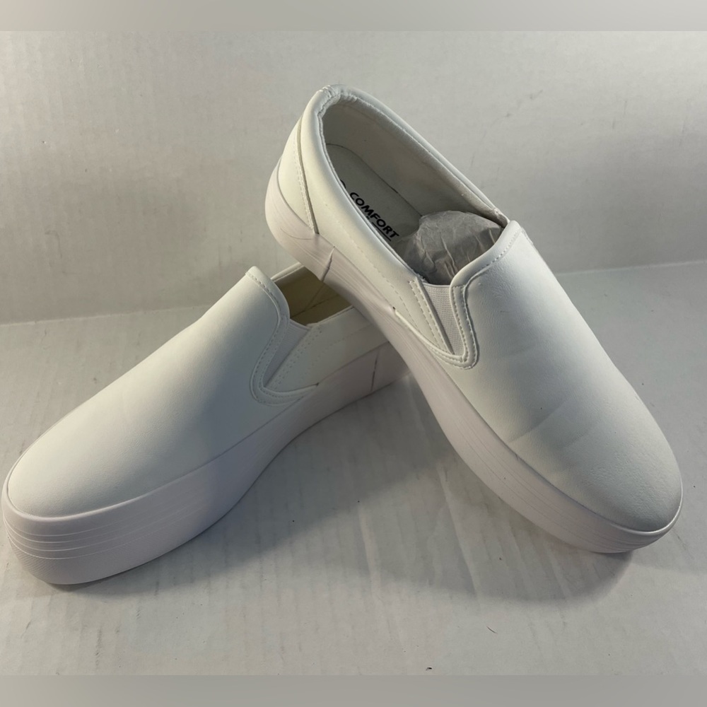 New JABASIC Women’s White Slip-on Platform Sneakers, Size 9